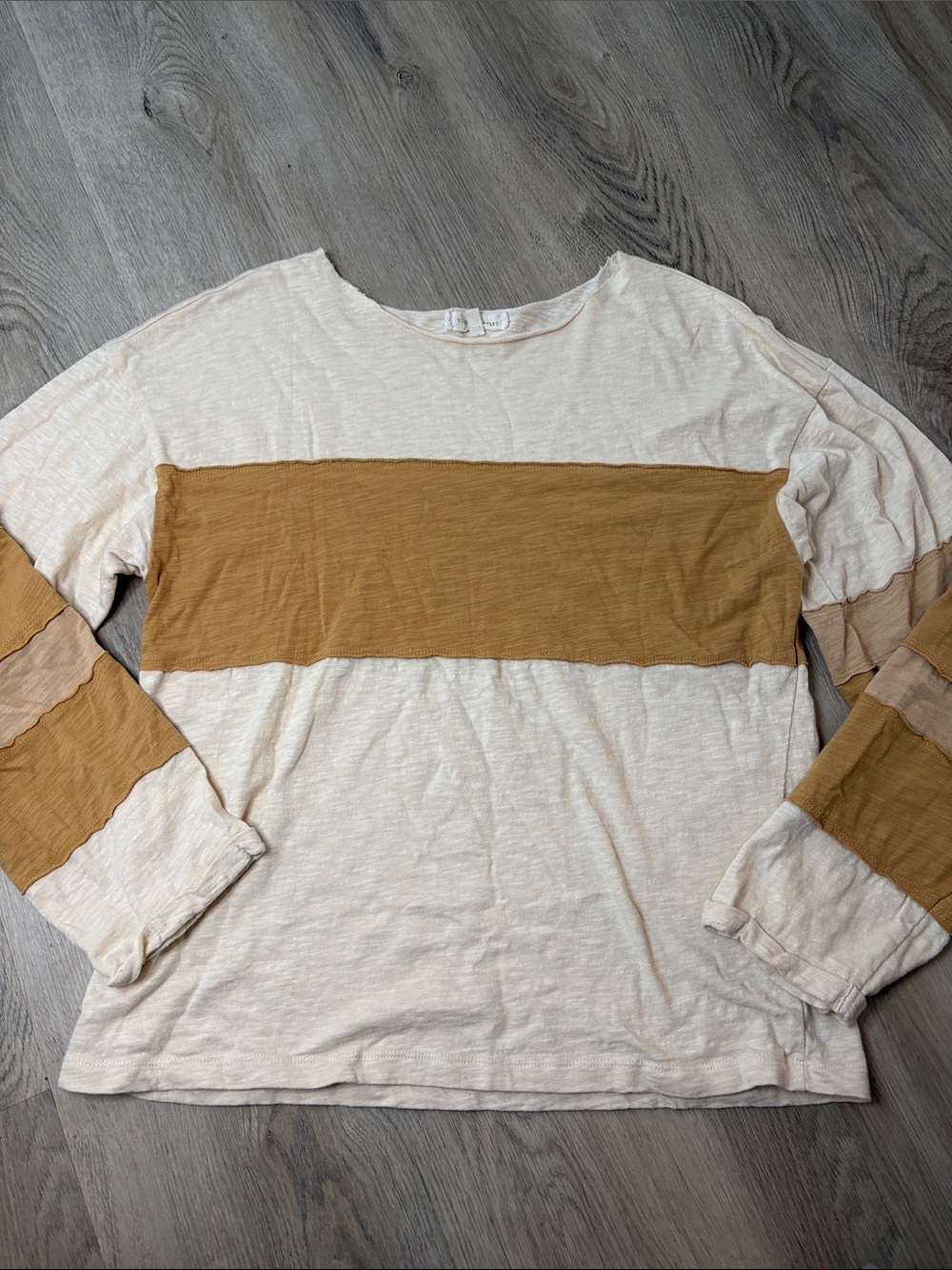 Gilded Intent Tan Cream Color Block Long Sleeve Top size small patchwork boho
